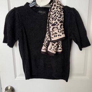 Rachel Zoe Black Short Sleeve Sweater & Scarf, NWT